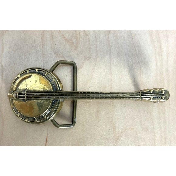 VTG Baron Buckle Brass Banjo 1978 Nocona Brown Leather White Trim 1 1/2\